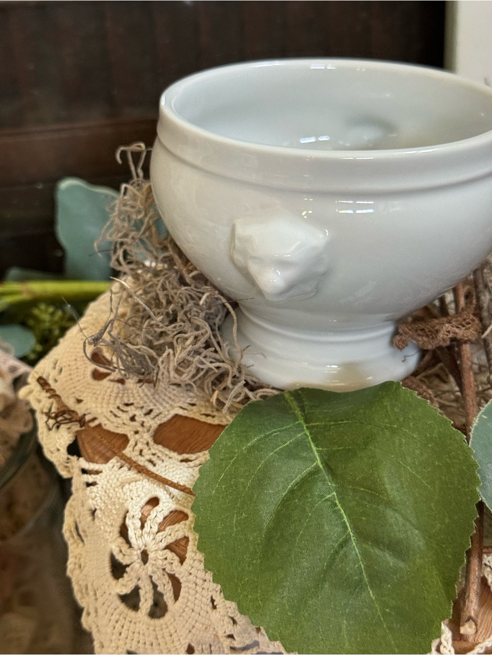 Vintage French White Porcelain Lion Head Soup Bowl | Made in France - Picture 2 of 5